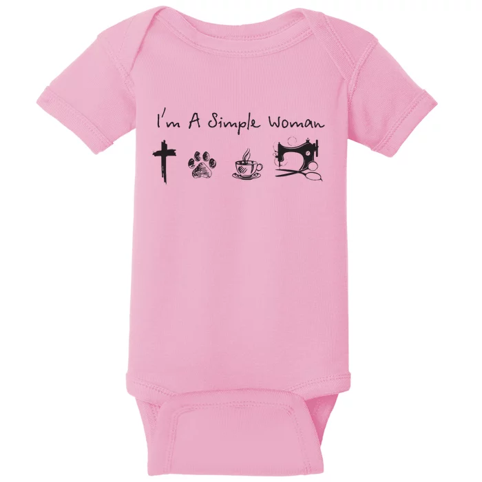 Im A Simple Woman Jesus Dog Coffee Sewing Baby Bodysuit