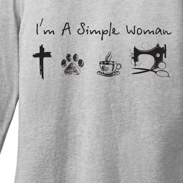 Im A Simple Woman Jesus Dog Coffee Sewing Womens CVC Long Sleeve Shirt