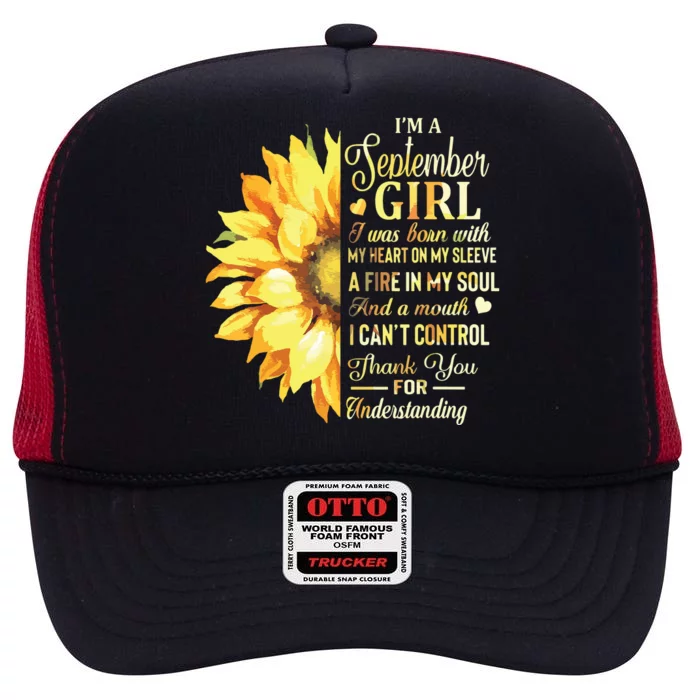 Im A September Girl Sunflower Birthday High Crown Mesh Trucker Hat