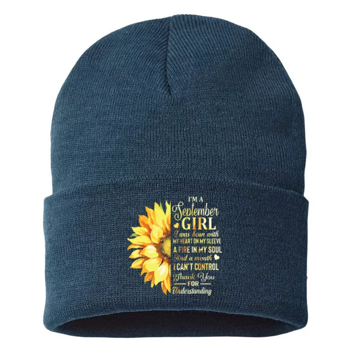 Im A September Girl Sunflower Birthday Sustainable Knit Beanie