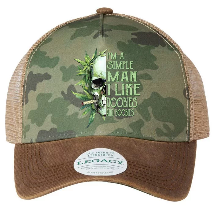 IM A Simple Man I Like Doobies And Boobies Skull Weed Legacy Tie Dye Trucker Hat