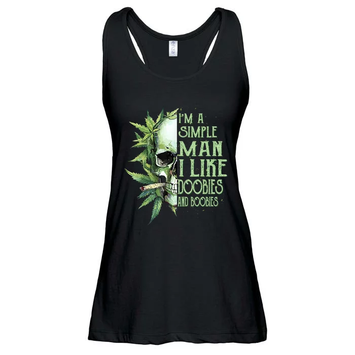 IM A Simple Man I Like Doobies And Boobies Skull Weed Ladies Essential Flowy Tank