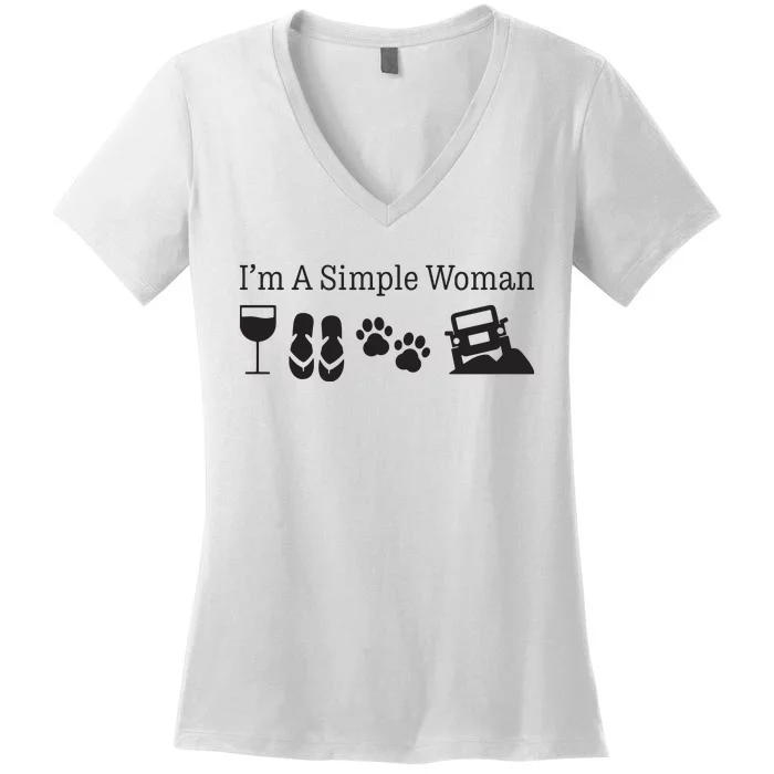 Im A Simple Woman Love Wine Flip Flops Dog Women's V-Neck T-Shirt