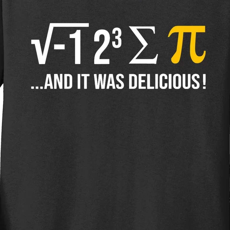 I Ate Some Pie And It Was Delicious Funny Pi Day Math Pun Kids Long Sleeve Shirt