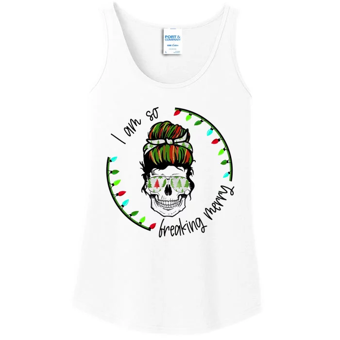 I Am So Freaking Merry Skull Light Xmas Gift Ladies Essential Tank