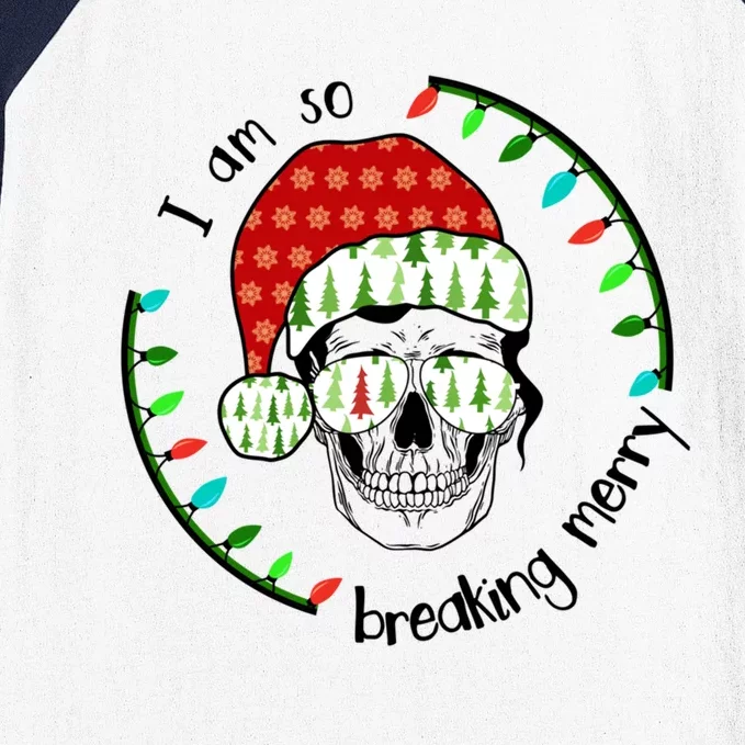 I Am So Freaking Merry Christmas Lights Skull With Santa Hat Gift Baseball Sleeve Shirt