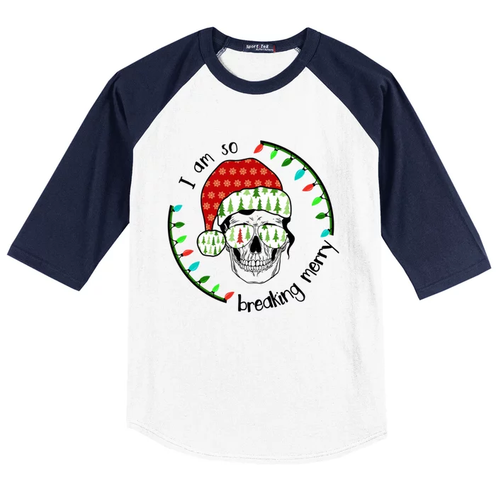 I Am So Freaking Merry Christmas Lights Skull With Santa Hat Gift Baseball Sleeve Shirt