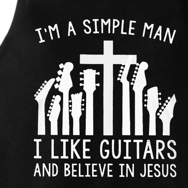 Im A Simple Man I Like Guitars And Believe In Jesus Ladies Tri-Blend Wicking Tank