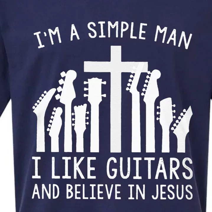 Im A Simple Man I Like Guitars And Believe In Jesus Sueded Cloud Jersey T-Shirt