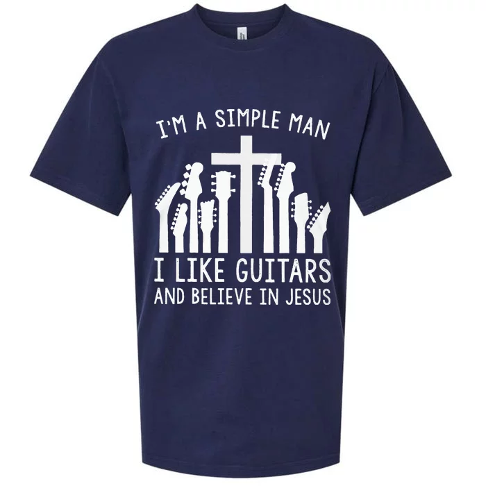 Im A Simple Man I Like Guitars And Believe In Jesus Sueded Cloud Jersey T-Shirt