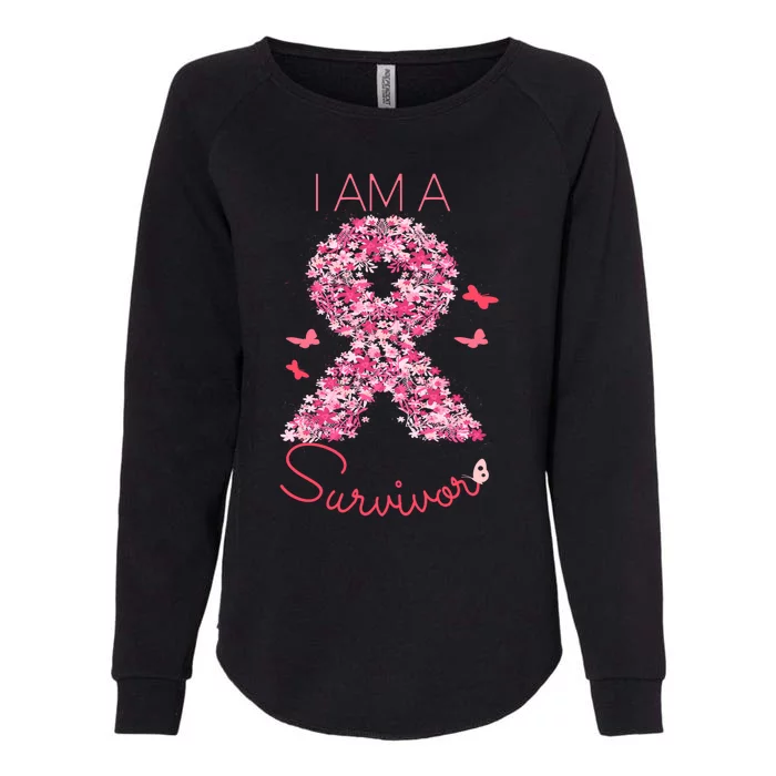 I'm A Survivor Floral Ribbon Butterfly Cancer Awareness Gift Womens California Wash Sweatshirt