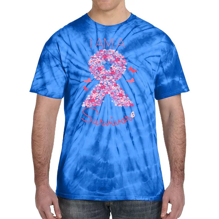 I'm A Survivor Floral Ribbon Butterfly Cancer Awareness Gift Tie-Dye T-Shirt