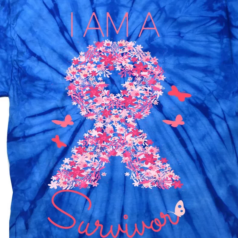 I'm A Survivor Floral Ribbon Butterfly Cancer Awareness Gift Tie-Dye T-Shirt