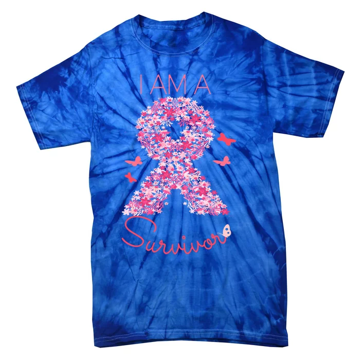 I'm A Survivor Floral Ribbon Butterfly Cancer Awareness Gift Tie-Dye T-Shirt