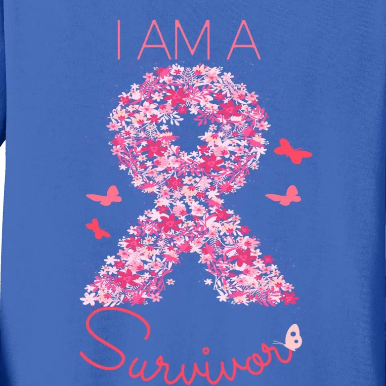 I'm A Survivor Floral Ribbon Butterfly Cancer Awareness Gift Kids Long Sleeve Shirt