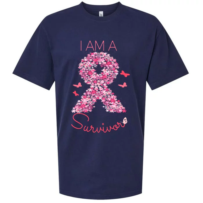 I'm A Survivor Floral Ribbon Butterfly Cancer Awareness Gift Sueded Cloud Jersey T-Shirt