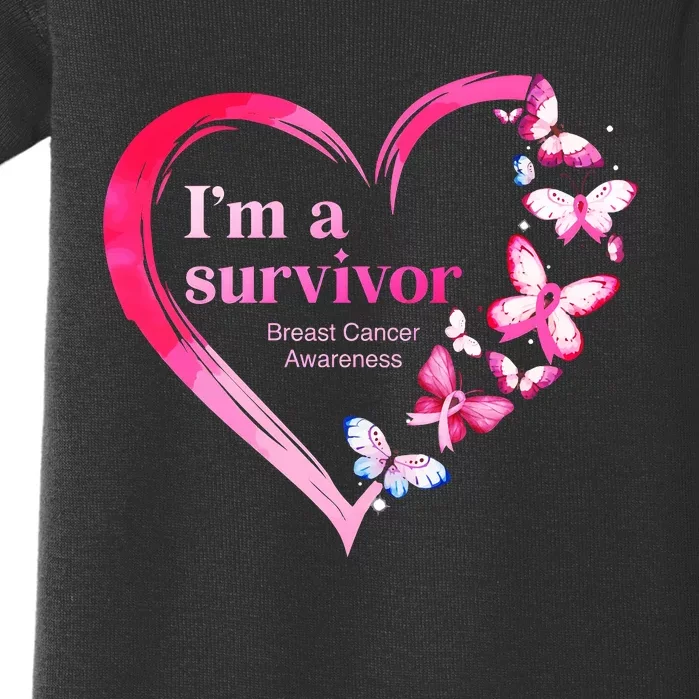 Im A Survivor Breast Cancer Awareness Heart Butterflies Pink Ribbon Baby Bodysuit