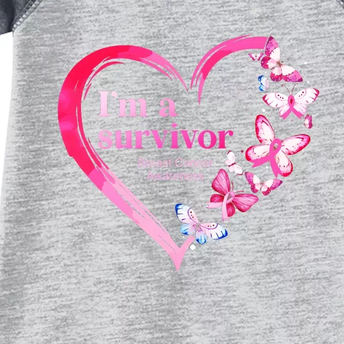 Im A Survivor Breast Cancer Awareness Heart Butterflies Pink Ribbon Infant Baby Jersey Bodysuit