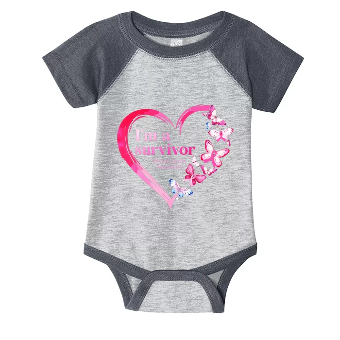 Im A Survivor Breast Cancer Awareness Heart Butterflies Pink Ribbon Infant Baby Jersey Bodysuit