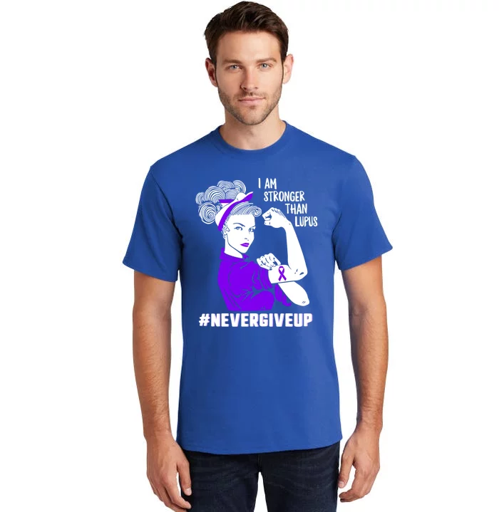 I Am Stronger Than Lupus #Nevergiveup Lupus Awareness Ribbon Cute Gift Tall T-Shirt