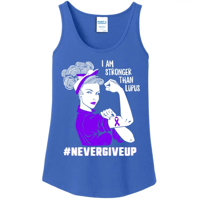 I Am Stronger Than Lupus #Nevergiveup Lupus Awareness Ribbon Cute Gift Ladies Essential Tank