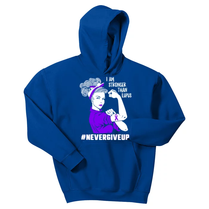 I Am Stronger Than Lupus #Nevergiveup Lupus Awareness Ribbon Cute Gift Kids Hoodie