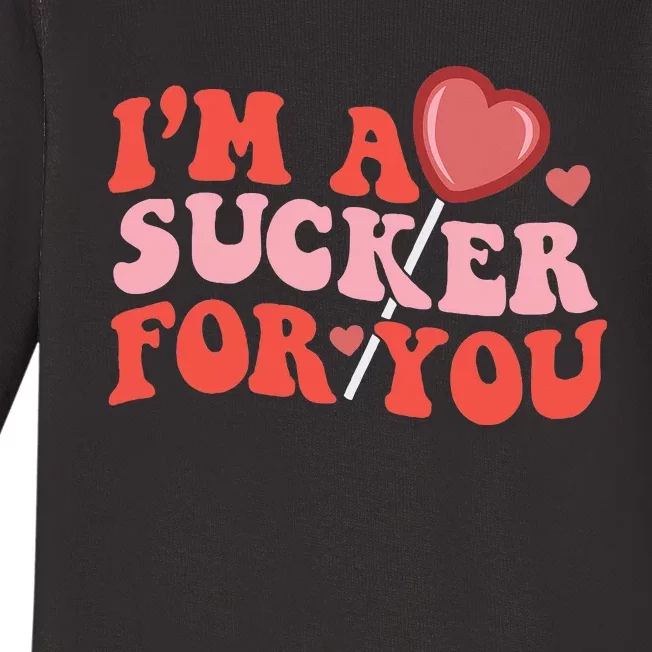 I'm A Sucker For You Happy Valentine's Groovy Retro Couple Baby Long Sleeve Bodysuit