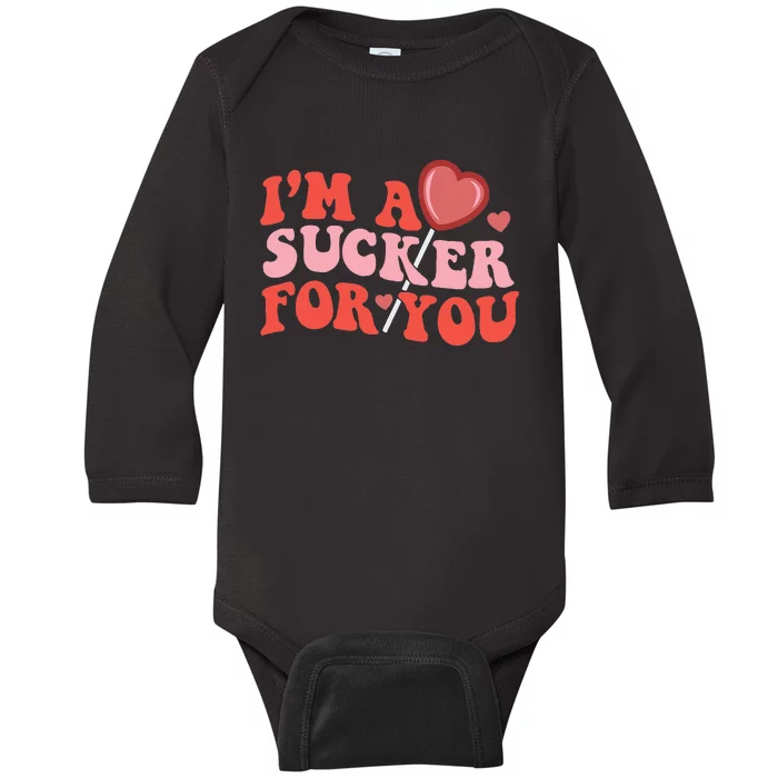 I'm A Sucker For You Happy Valentine's Groovy Retro Couple Baby Long Sleeve Bodysuit