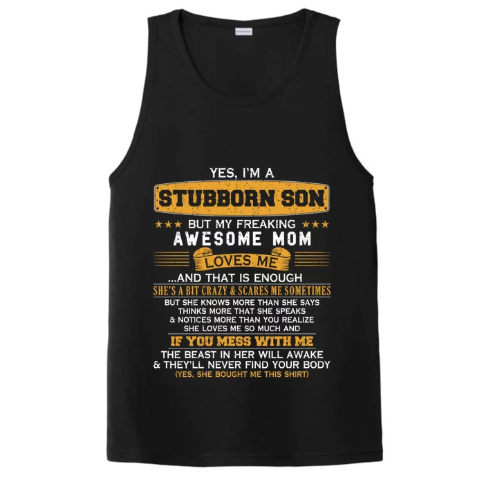 I'm A Stubborn Son Of Awesome Mom Funny Saying Lucky Son Great Gift Performance Tank