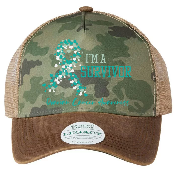 Im A Survivor Ovarian Cancer Awareness Teal Ribbon Legacy Tie Dye Trucker Hat