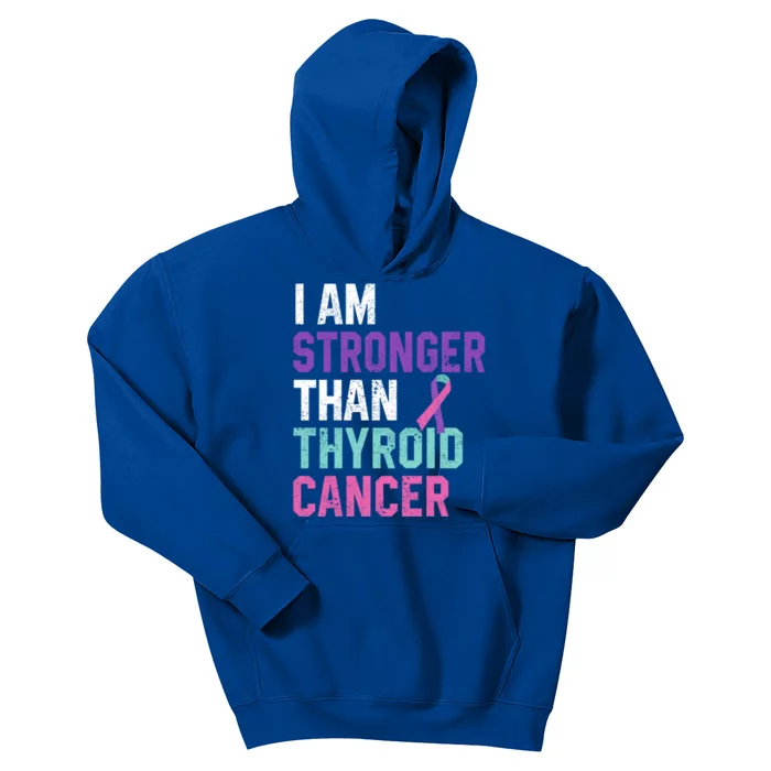 I Am Stronger Than Thyroid Cancer Survivor Awareness Gift Kids Hoodie