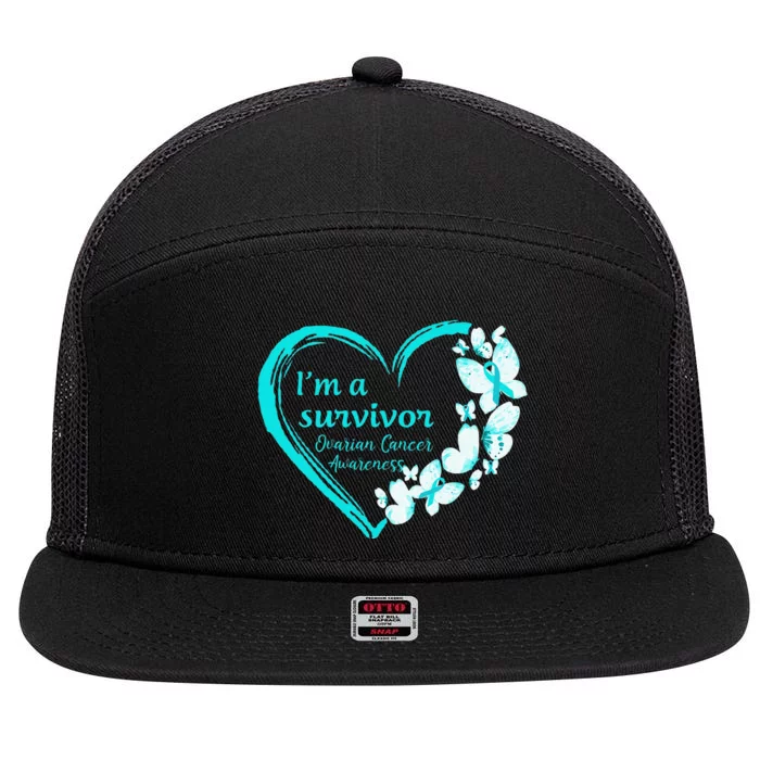 I'm A Survivor Butterfly Ovarian Cancer Awareness Warrior 7 Panel Mesh Trucker Snapback Hat