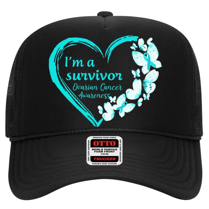 I'm A Survivor Butterfly Ovarian Cancer Awareness Warrior High Crown Mesh Trucker Hat