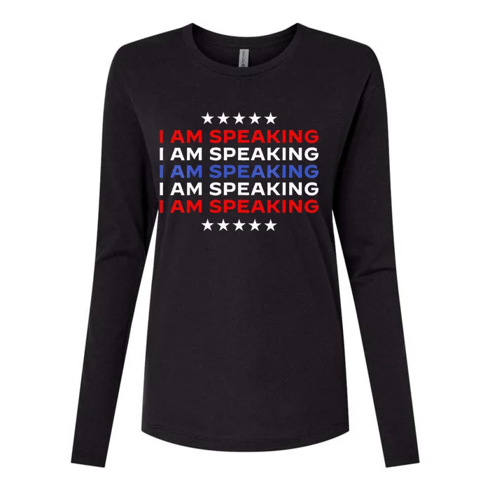 I Am Speaking Patriotic Text Kamala Harris Rally Quote 2024 Womens Cotton Relaxed Long Sleeve T-Shirt