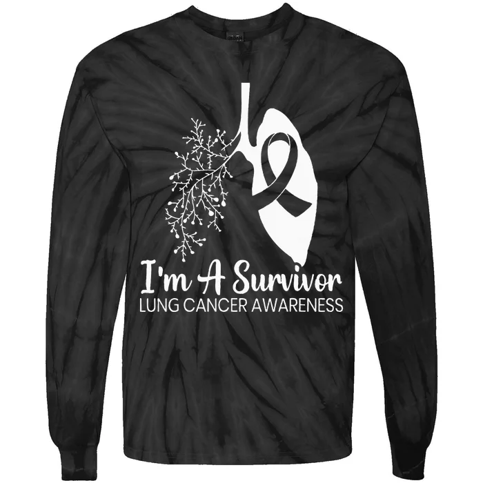 Im A Survivor Lung Cancer Awareness Month White Ribbon Tie-Dye Long Sleeve Shirt