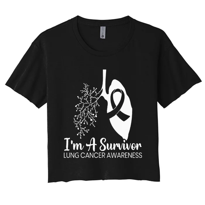 Im A Survivor Lung Cancer Awareness Month White Ribbon Women's Crop Top Tee