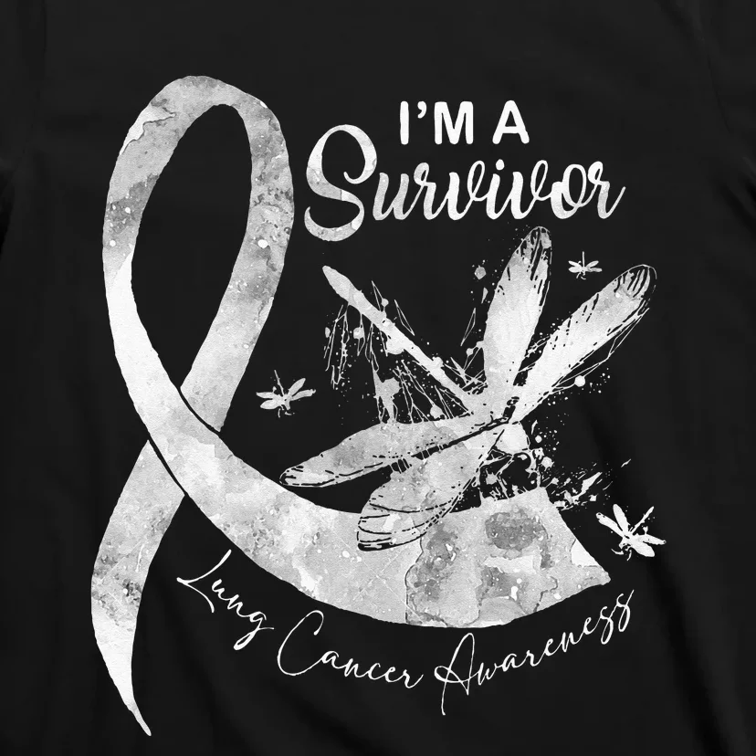 Im A Survivor Lung Cancer Dragonfly White Ribbon T-Shirt