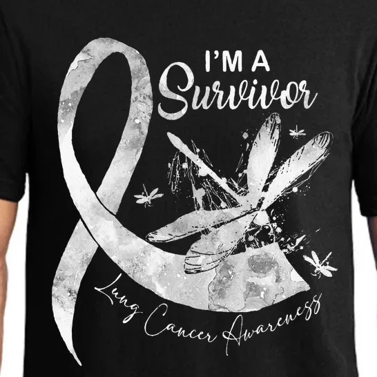 Im A Survivor Lung Cancer Dragonfly White Ribbon Pajama Set