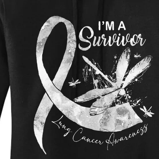 Im A Survivor Lung Cancer Dragonfly White Ribbon Women's Pullover Hoodie