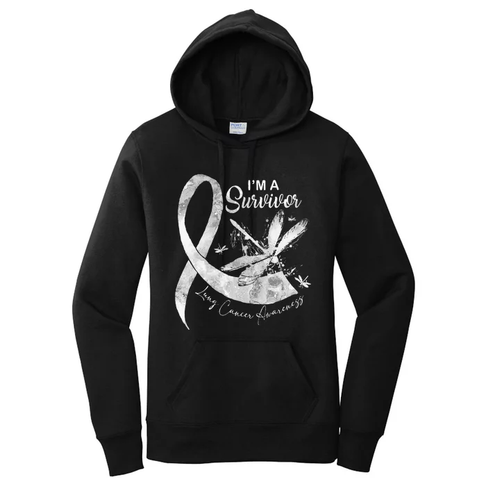 Im A Survivor Lung Cancer Dragonfly White Ribbon Women's Pullover Hoodie