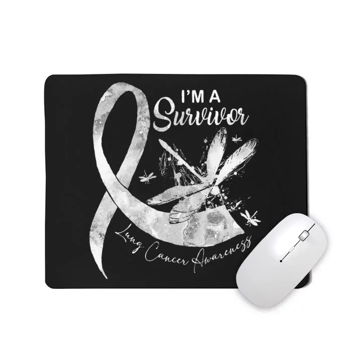 Im A Survivor Lung Cancer Dragonfly White Ribbon Mousepad