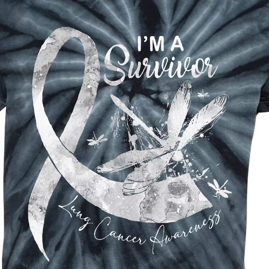 Im A Survivor Lung Cancer Dragonfly White Ribbon Kids Tie-Dye T-Shirt