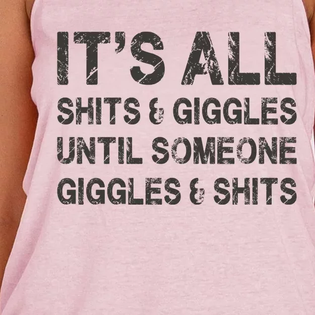 ItS All Shits And Giggles Until Someone Giggles And Shits Women's Knotted Racerback Tank