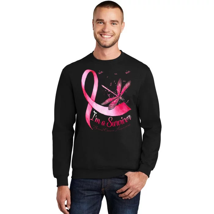 IM A Survivor Dragonfly Breast Cancer Awareness Tall Sweatshirt