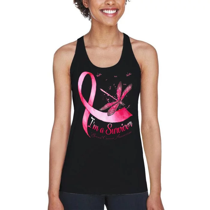 IM A Survivor Dragonfly Breast Cancer Awareness Women's Racerback Tank