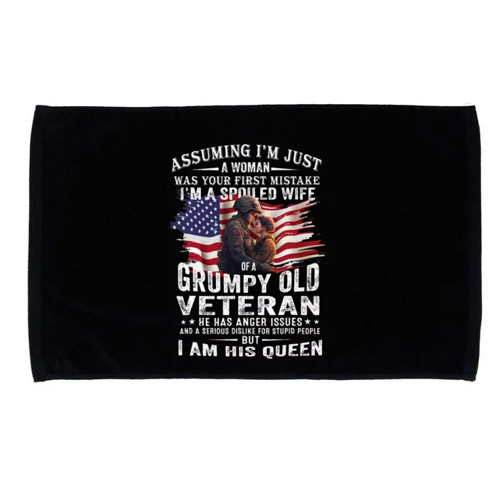 IM A Spoiled Wife Of A Grumpy Old Veteran Husband Wife Microfiber Hand Towel