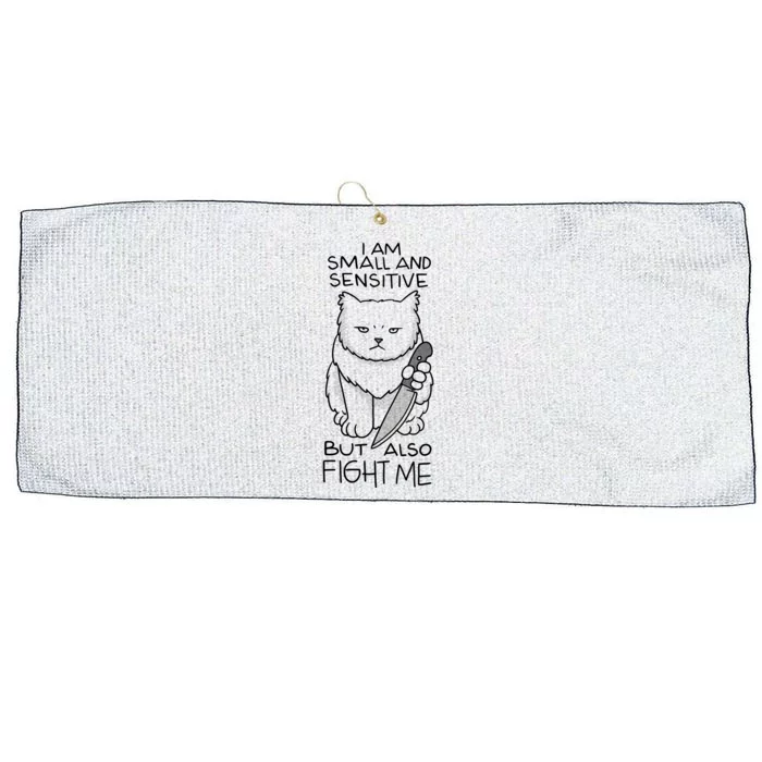 I Am Small And Sensitive But Also Fight Me Funny Cat Large Microfiber Waffle Golf Towel