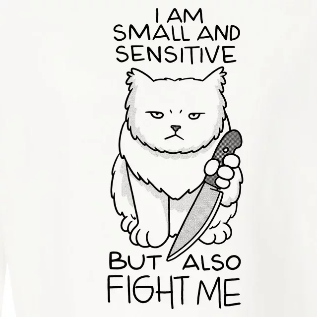 I Am Small And Sensitive But Also Fight Me Funny Cat Cropped Pullover Crew