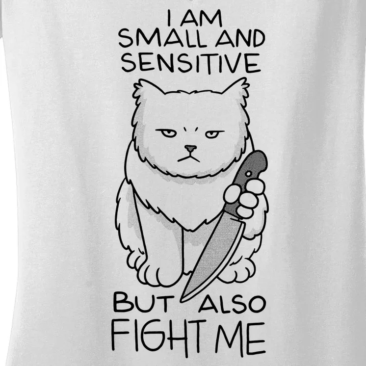 I Am Small And Sensitive But Also Fight Me Funny Cat Women's V-Neck T-Shirt