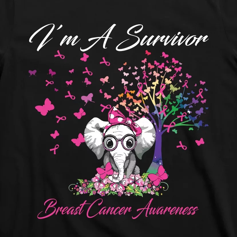 Im A Survivor Breast Cancer Awareness Pink Ribbon Elephant T-Shirt